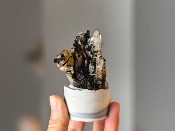 Pakistan Green Tourmaline with Golden Himalayan Quartz 57 g Mineral Specimen — complete view