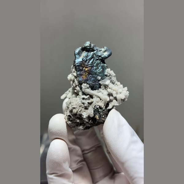 Iridescent sphalerite and pyrite with white quartz from Inner Mongolia — alternate view