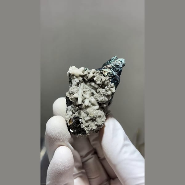 Iridescent sphalerite and pyrite with white quartz from Inner Mongolia — alternate view