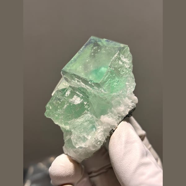 Translucent mint green fluorite cubes from Zhejiang — detail view