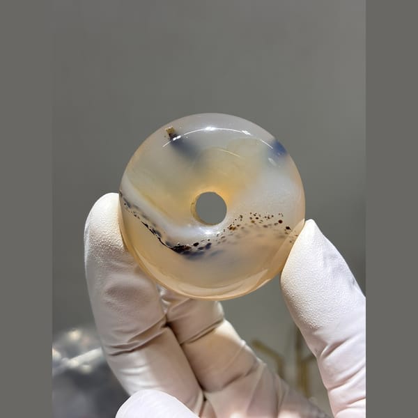 Honey dendritic agate donut pendant — alternate view