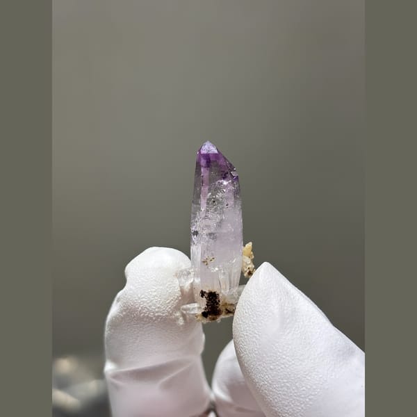 Slender quartz with purple amethyst tip — alternate view