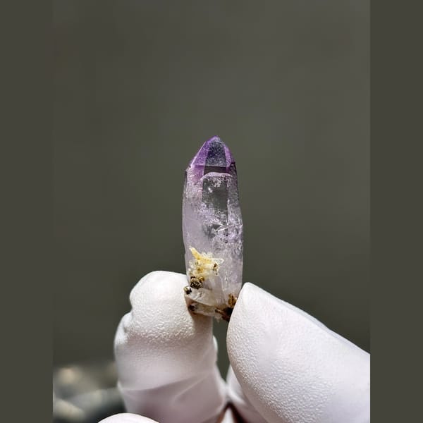 Slender quartz with purple amethyst tip — alternate view