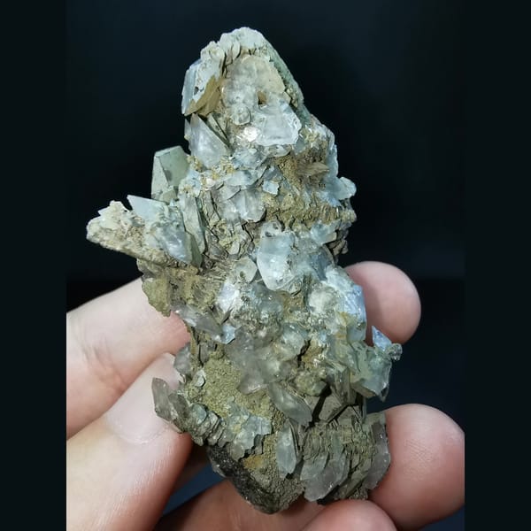 Floater green-skin quartz with Mercedes-star calcite — alternate view