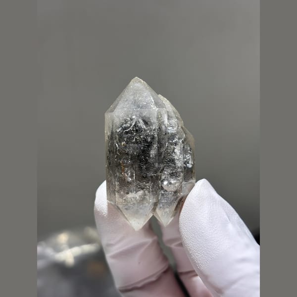 Dark smoky double terminated elestial quartz from Yunnan — alternate view