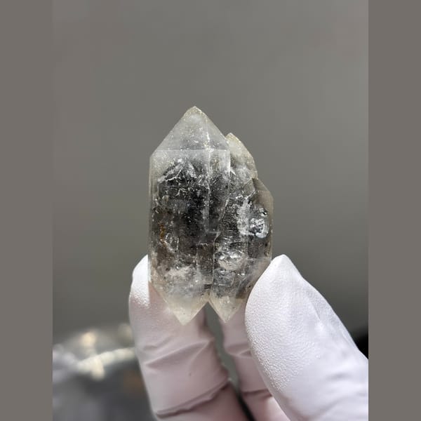 Dark smoky double terminated elestial quartz from Yunnan — detail view