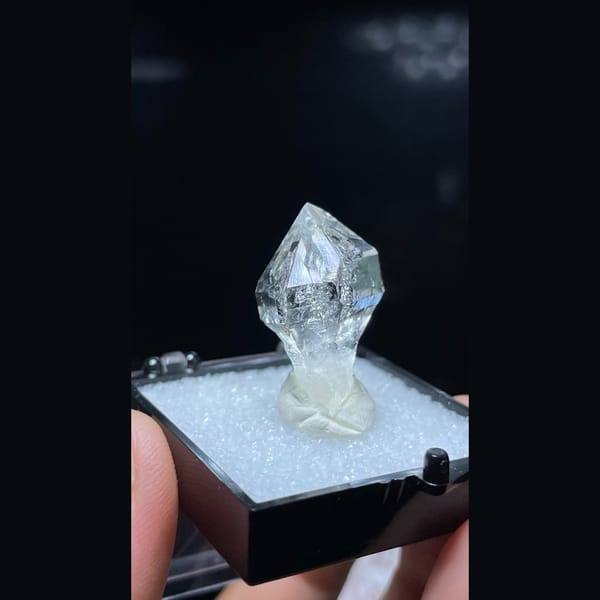 Small clear sceptre quartz crystal from Pakistan — complete view