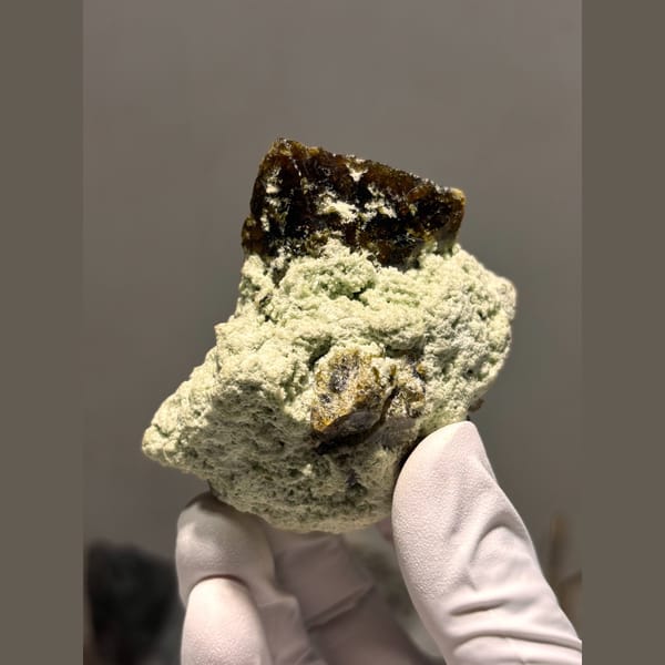 Dark lustrous vesuvianite crystal from Hebei — alternate view