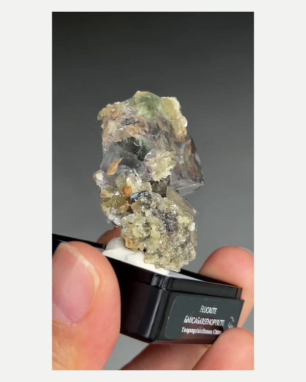 Complete reverse view of the exact fluorite with mica and arsenopyrite specimen