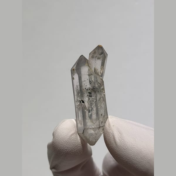Clear sketch elestial twin quartz from Yunnan — alternate view