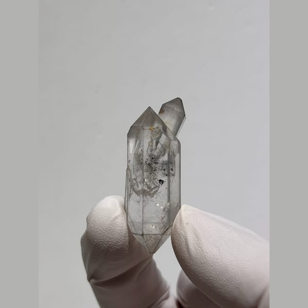 Clear sketch elestial twin quartz from Yunnan — alternate view