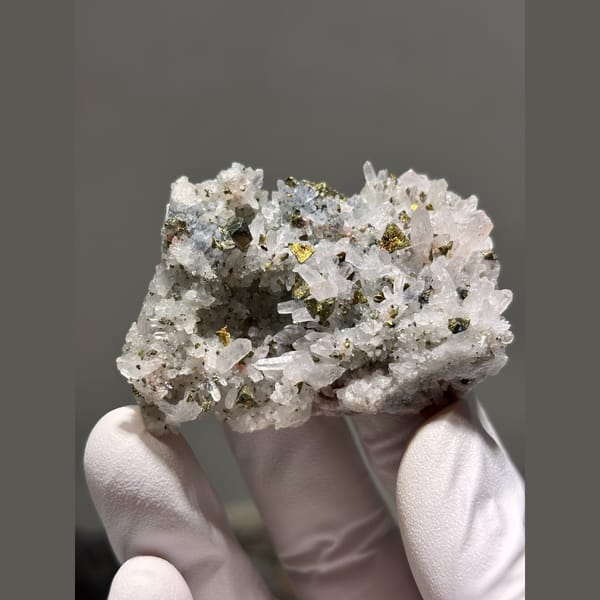 White quartz plate with pyrite from Jiangxi — alternate view