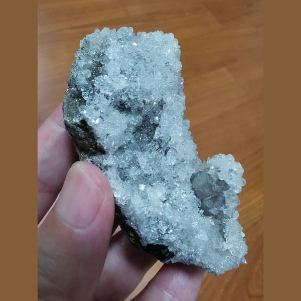 Sparkling apophyllite cluster with quartz — complete view