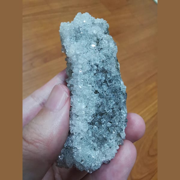Sparkling apophyllite cluster with quartz — detail view