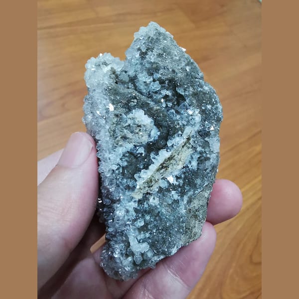Sparkling apophyllite cluster with quartz — detail view