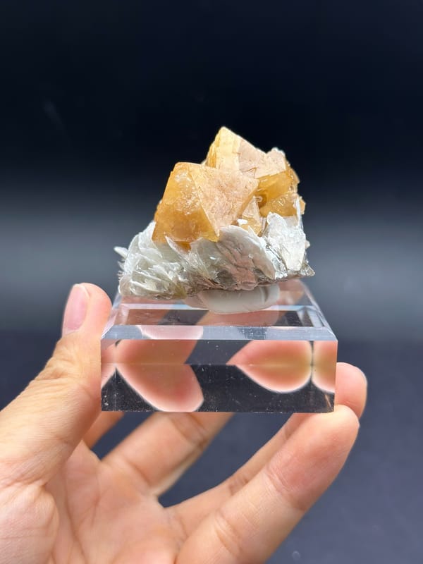 Honey Orange Scheelite Crystals on Mica, Xuebaoding — full specimen view 2 of 3