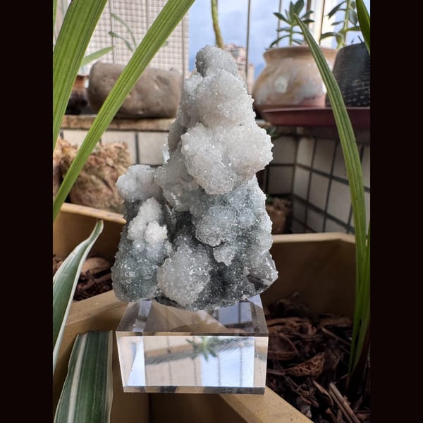 White Apophyllite with Quartz India 7.0 cm — detail view