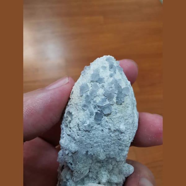 Blue fluorite on white candle quartz — alternate view