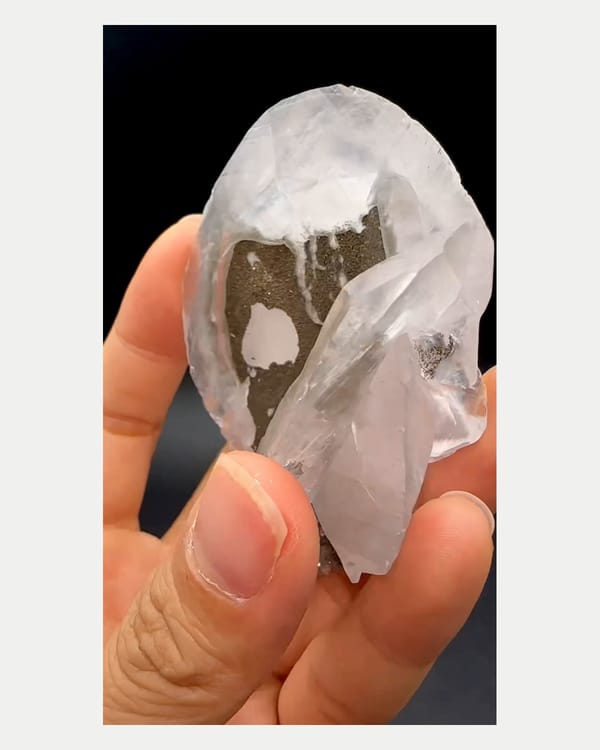 Complete reverse view of calcite with pyrite and fluorite