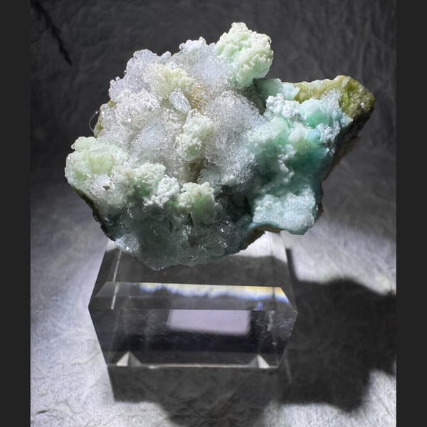 Frosted White and Blue-Green Creedite Cluster 4.5 cm — complete view