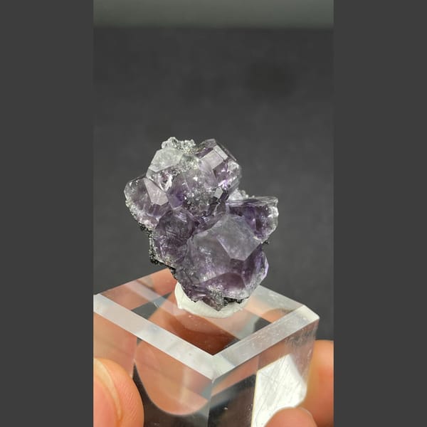 Glassy purple fluorite cube cluster from Fujian — alternate view