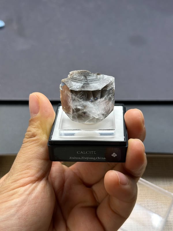 Four-Sided Jinhua Calcite Crystal with Internal Veils — full specimen view 3 of 3