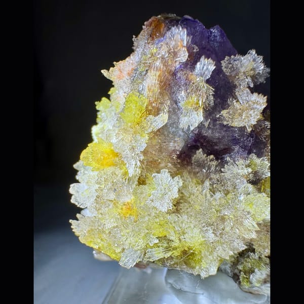 Creedite with Carlhintzeite and Purple Fluorite 5.0 cm — detail view