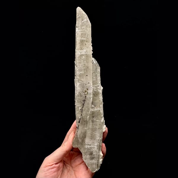 Tall quartz with petal calcite from Inner Mongolia — alternate view