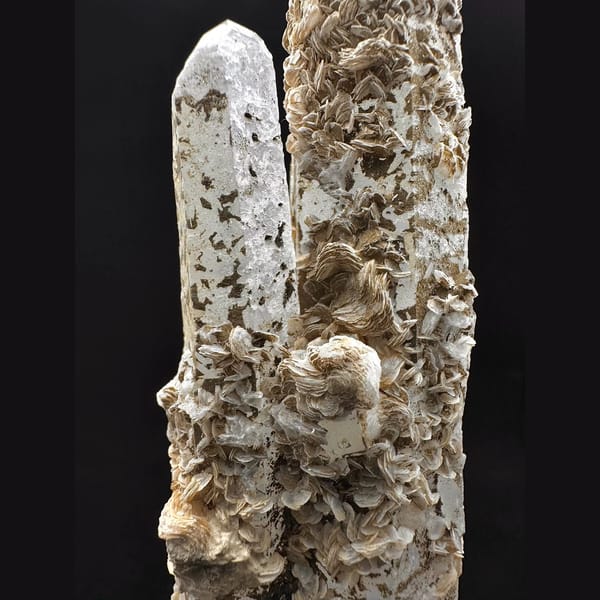 Tall quartz with petal calcite from Inner Mongolia — alternate view