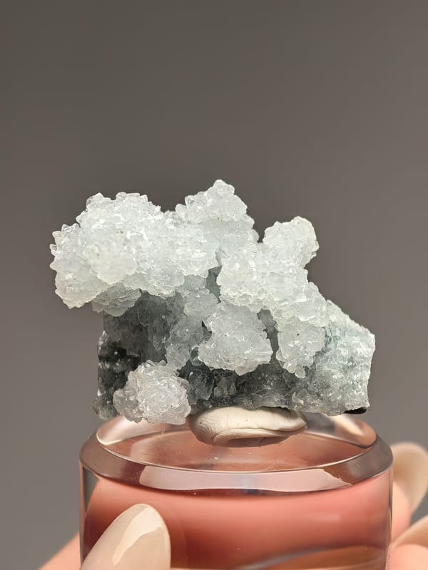 Pale Aqua Prehnite Wave Cluster — India — individual mineral specimen view 1