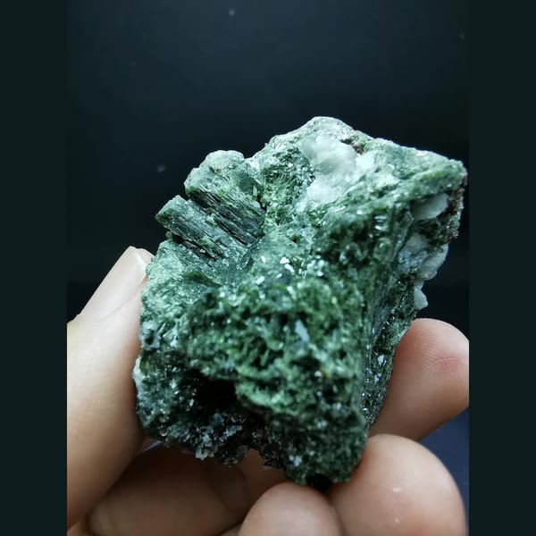 Green epidote cluster from Shijiangshan — detail view
