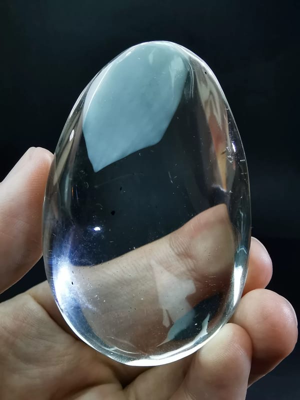 Complete side angle of the same polished rock crystal specimen