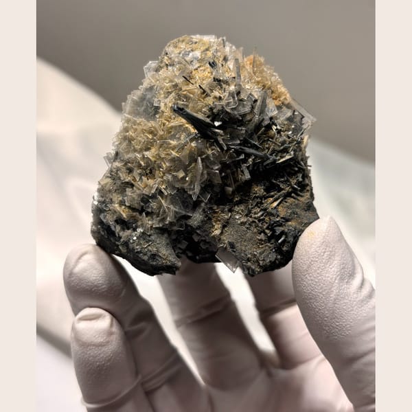 Barite with stibnite association — detail view