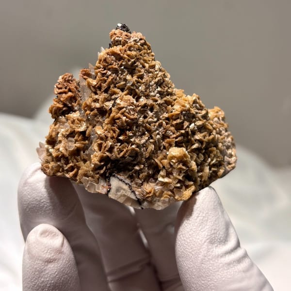 Calcite with dolomite and pyrite from Hubei — detail view