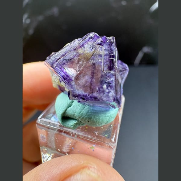 Small purple-edged fluorite with dolomite from Yaogangxian — alternate view