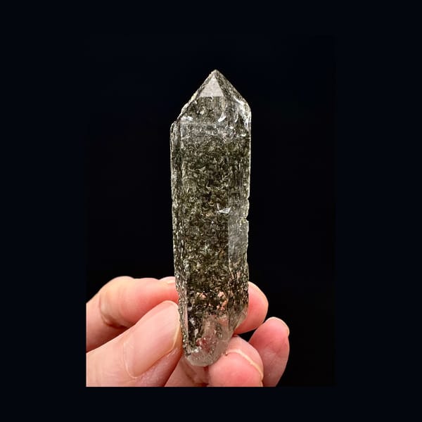Green Phantom Quartz Point with Speckled Inclusions, Nepal — full specimen view 1 of 4