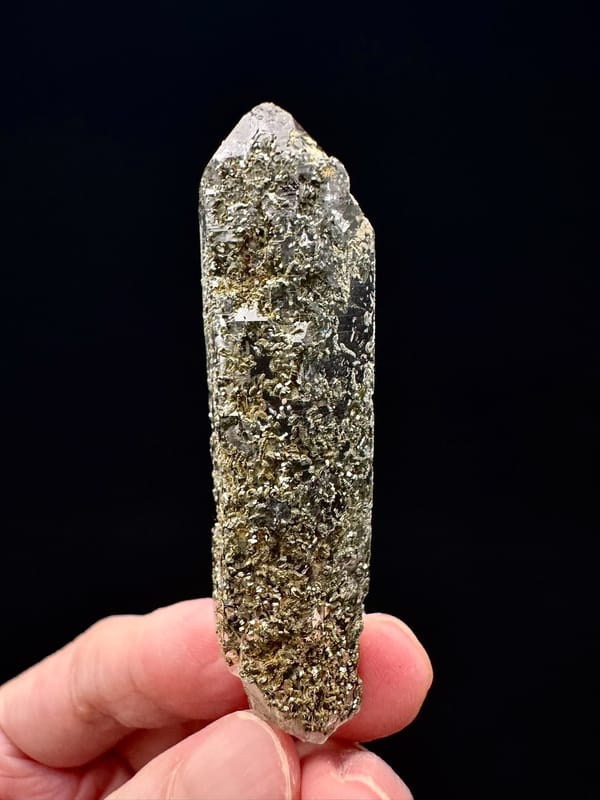 Green Phantom Quartz Point with Speckled Inclusions, Nepal — full specimen view 4 of 4