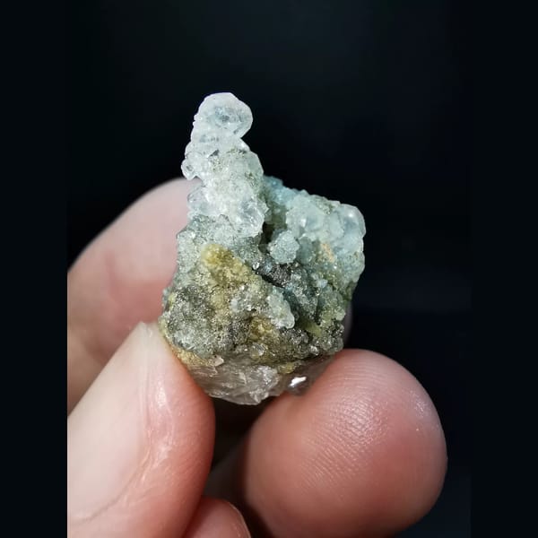 Sparkling apophyllite over yellow-green garnet — alternate view