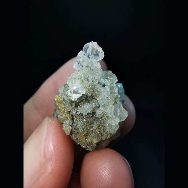 Sparkling apophyllite over yellow-green garnet — alternate view