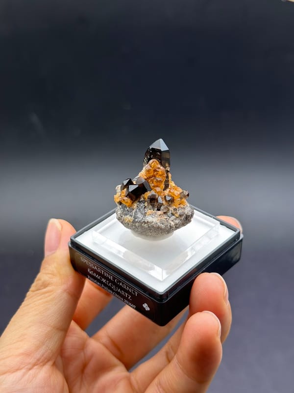 Smoky Quartz with Spessartine Garnet from Tongbei — full specimen view 3 of 3