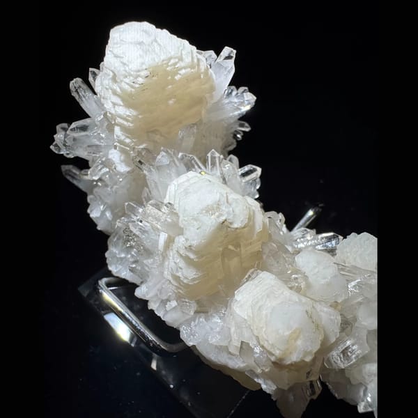White Calcite on Quartz Cluster 8.0 cm — complete view