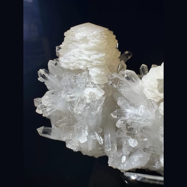 White Calcite on Quartz Cluster 8.0 cm — alternate view