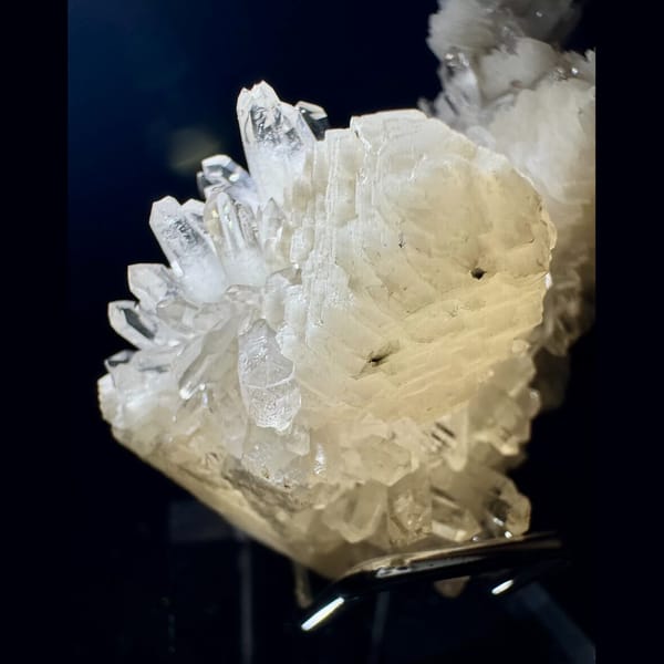 White Calcite on Quartz Cluster 8.0 cm — alternate view