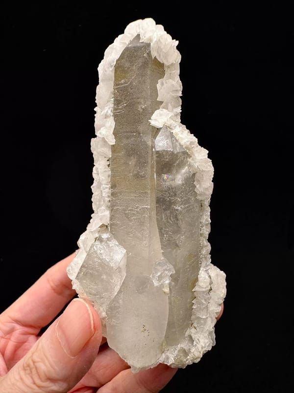 White Petal Calcite on Quartz Column, Inner Mongolia — full specimen view 3 of 3