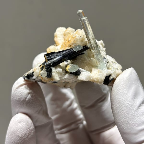 Aquamarine with tourmaline and feldspar from Pakistan — alternate view