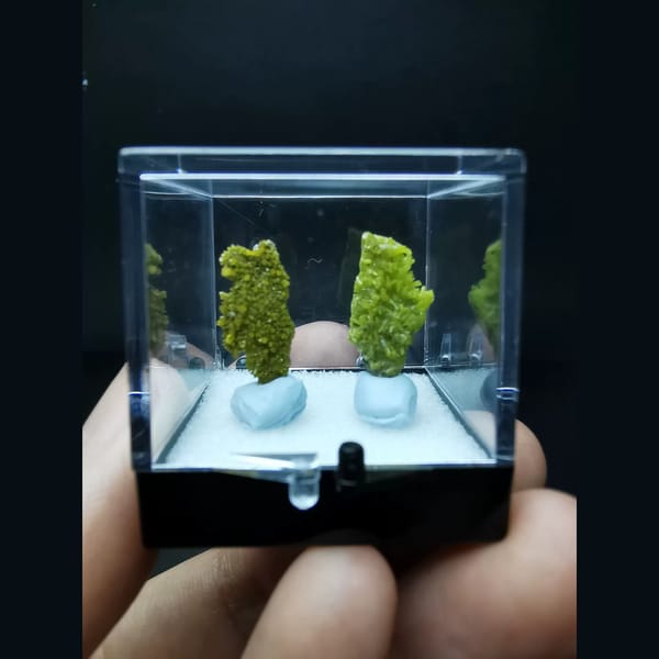 Two lawn pyromorphites from Guangdong and Guangxi — detail view