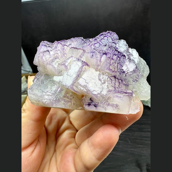 Fluorite with blue core and purple traced edges from Guizhou — detail view
