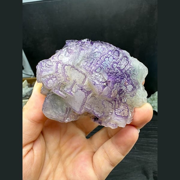 Fluorite with blue core and purple traced edges from Guizhou — detail view