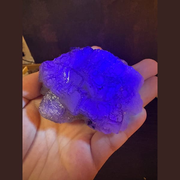 Fluorite with blue core and purple traced edges from Guizhou — detail view
