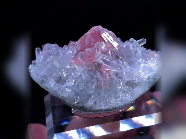 Rhodochrosite with Quartz and Fluorite 5 cm, Watermelon Red Mineral Specimen — complete view